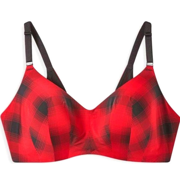 ❤NWT VINTAGE TORRID WIRELESS BRA LIGHTLY LINED - RED BLACK PLAID BACK SMOOTHING - Picture 9 of 10